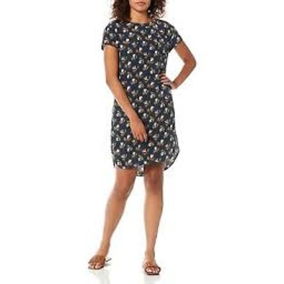 Pendleton Women's 100% silk shift dress size M navy blue floral short sleeve - Picture 1 of 7